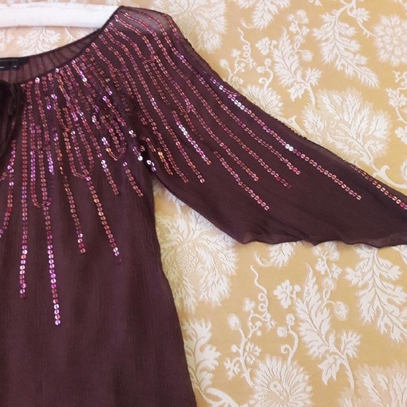 BCBG brown silk sequin top. - Picture 3 of 5